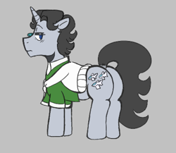 Size: 439x381 | Tagged: safe, artist:dsstoner, imported from derpibooru, jet set, pony, unicorn, aggie.io, butt, clothes, dock, frown, looking back, lowres, male, plot, raised tail, shirt, simple background, solo, stallion, sweater, tail