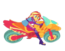 Size: 4500x3559 | Tagged: safe, artist:gmaplay, imported from derpibooru, sunset shimmer, human, equestria girls, friendship games, akira, boots, clothes, friendship games motocross outfit, friendship games outfit, gloves, motocross outfit, motorcross, motorcycle, motorcycle outfit, pose, reference, shoes, simple background, solo, transparent background, tri-cross relay outfit