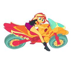 Size: 4500x3559 | Tagged: safe, artist:gmaplay, imported from derpibooru, sunset shimmer, human, equestria girls, friendship games, akira, friendship games motocross outfit, friendship games outfit, motocross outfit, motorcycle, motorcycle outfit, pose, reference, simple background, solo, transparent background, tri-cross relay outfit