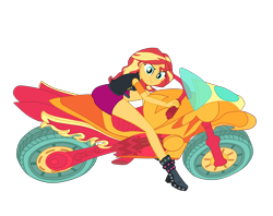 Size: 4500x3559 | Tagged: safe, artist:gmaplay, imported from derpibooru, sunset shimmer, human, equestria girls, friendship games, akira, boots, friendship games motocross outfit, friendship games outfit, motocross outfit, motorcross, motorcycle, motorcycle outfit, pose, reference, shoes, simple background, solo, transparent background, tri-cross relay outfit