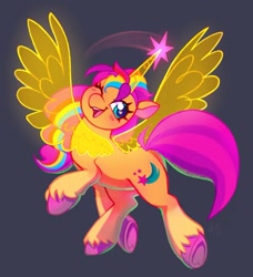 Size: 1351x1483 | Tagged: safe, artist:catmintyt, imported from derpibooru, sunny starscout, alicorn, pony, alicornified, blushing, g5, hoof heart, one eye closed, open mouth, open smile, race swap, smiling, solo, sunnycorn, underhoof, unshorn fetlocks