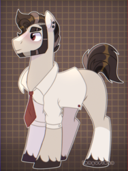 Size: 3072x4096 | Tagged: safe, artist:inayurinai01, imported from derpibooru, oc, oc only, earth pony, pony, abstract background, beard, ear piercing, earth pony oc, facial hair, male, necktie, piercing, smiling, solo, stallion, unshorn fetlocks