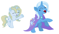 Size: 1086x634 | Tagged: safe, artist:kitty838, imported from derpibooru, trixie, faic, female, mother and child, mother and daughter, offspring, parent:prince blueblood, parent:trixie, parents:bluetrix, simple background, white background