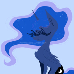 Size: 1024x1020 | Tagged: safe, artist:mermailada, imported from derpibooru, princess luna, eyes closed, solo, watermark