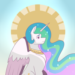 Size: 2700x2700 | Tagged: safe, artist:daotterguy, imported from derpibooru, princess celestia, alicorn, pony, halo, jewelry, necklace, regalia, solo, sun