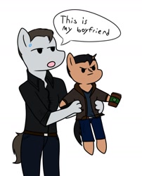 Size: 1419x1755 | Tagged: safe, artist:wolftendragon, imported from derpibooru, android, anthro, earth pony, pony, robot, robot pony, unicorn, detroit: become human, gavin reed, gay, male, reed900, rk900, simple background, white background