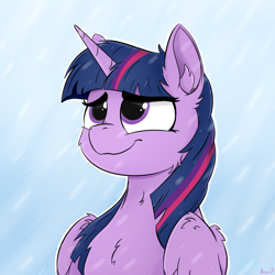 Size: 900x900 | Tagged: safe, artist:rapid9, imported from derpibooru, twilight sparkle, alicorn, pony, cheek fluff, chest fluff, ear fluff, smiling, snow, snowfall, solo, twilight sparkle (alicorn), wings