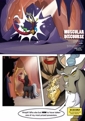 Size: 2880x4096 | Tagged: safe, artist:ponyanony, imported from derpibooru, discord, lord tirek, centaur, draconequus, taur, comic:muscular discourse, cave, comic, commission, duo, duo male, high res, jewelry, male, mirror, necklace