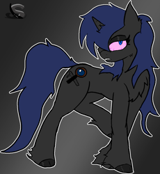 Size: 943x1023 | Tagged: safe, artist:steelstroke, imported from derpibooru, oc, pony, unicorn, fallout equestria, corrupted, pink eyes, raider, seductive look, slim, solo