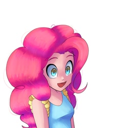 Size: 1200x1200 | Tagged: safe, artist:andromedasparkz, imported from derpibooru, pinkie pie, human, female, happy, humanized, light skin, open mouth, simple background, solo, white background