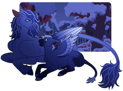 Size: 1280x950 | Tagged: safe, artist:s0ftserve, imported from derpibooru, prince blue dream, princess luna, pegasus, pony, female, filly, forest, g2, g2 to g4, g4, generation leap, leonine tail, night, pegasus luna, race swap, rule 63, simple background, snow, tail, transparent background, woona, younger