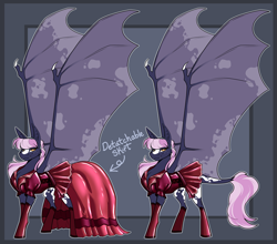 Size: 3751x3300 | Tagged: safe, artist:parrpitched, imported from derpibooru, oc, oc:nurse lavender blossom, bat pony, pony, bat pony oc, clothes, concave belly, fireheart76's latex suit design, gloves, kink, large wings, latex, latex dress, latex gloves, latex skirt, prisoners of the moon, rubber, slim, solo, thin, wings