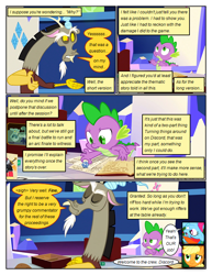Size: 612x792 | Tagged: safe, artist:newbiespud, edit, edited screencap, imported from derpibooru, screencap, applejack, big macintosh, discord, rainbow dash, spike, draconequus, dragon, earth pony, pegasus, pony, comic:friendship is dragons, what about discord?, comic, crossed arms, dialogue, dialogue in the description, eyelashes, friendship throne, grumpy, indoors, male, offscreen character, screencap comic