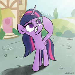 Size: 3000x3000 | Tagged: safe, artist:widelake, imported from derpibooru, twilight sparkle, alicorn, frown, ponyville, solo, sunshine, twilight sparkle (alicorn)