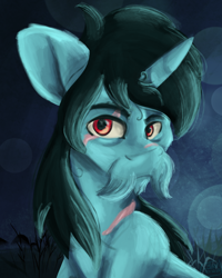 Size: 2000x2500 | Tagged: safe, artist:euspuche, imported from derpibooru, oc, oc only, oc:boomer, unicorn, bust, facial hair, looking at you, male, moustache, portrait, scar
