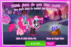 Size: 1965x1301 | Tagged: safe, imported from derpibooru, pinkie pie, kirin, nirik, advertisement, cloven hooves, costs real money, duality, english, fangs, female, fire, gameloft, horn, kirin pinkie, kirin-ified, magic coins, mane of fire, mobile game, my little pony: magic princess, numbers, official, sale, solo, solo focus, species swap, text