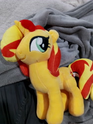 Size: 3120x4160 | Tagged: safe, artist:onlyfactory, imported from derpibooru, sunset shimmer, pony, unicorn, christmas gift, female, irl, mare, photo, plushie