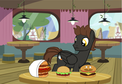 Size: 1424x986 | Tagged: safe, artist:swiftgaiathebrony, imported from derpibooru, bob's burgers, burger, cheeseburger, food, hamburger, hay burger, krabby patty, male, regular show, restaurant, spongebob squarepants, stallion, stallion oc