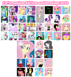 Size: 1080x1173 | Tagged: safe, artist:flutteryaylove, edit, edited screencap, imported from derpibooru, screencap, derpy hooves, fluttershy, izzy moonbow, king sombra, pipp petals, princess cadance, queen chrysalis, rainbow dash, rarity, sonata dusk, sunny starscout, twilight sparkle, zipp storm, oc, oc:lusshy aragrev, human, pony, equestria girls, collage, dean cadance, drawing, g5, misty brightdawn, simple background, white background