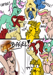 Size: 1920x2716 | Tagged: safe, artist:julunis14, imported from derpibooru, oc, oc only, oc:ayza, oc:noxi, oc:slumber tea, oc:sparkler, bat pony, pegasus, pony, unicorn, 2 panel comic, bat pony oc, comic, facial markings, gasp, group, horn, pegasus oc, text, unicorn oc