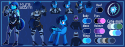 Size: 2844x1080 | Tagged: safe, artist:littletigressda, imported from derpibooru, oc, oc only, oc:kyra storm, anthro, pegasus, pony, anthro ponidox, armor, commission, female, mare, reference sheet, self ponidox, smiling, solo