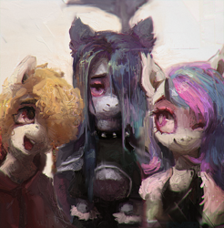 Size: 2000x2030 | Tagged: safe, artist:rvsd, imported from derpibooru, oc, oc only, pony, clothes, ear fluff, looking at you, open mouth, smiling, trio