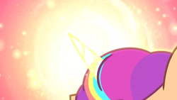 Size: 3072x1727 | Tagged: safe, imported from derpibooru, screencap, sunny starscout, alicorn, pony, spoiler:g5, spoiler:my little pony: tell your tale, spoiler:tyts01e42, female, firework-ing together, g5, glowing, glowing horn, high res, horn, mane stripe sunny, mare, my little pony: tell your tale, race swap, solo, sunnycorn, transformation, transformation sequence, youtube link