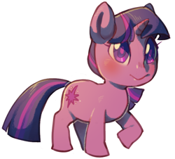 Size: 710x641 | Tagged: safe, artist:fornicata, imported from derpibooru, twilight sparkle, pony, unicorn, blushing, female, g4, mare, raised hoof, simple background, solo, unicorn twilight, white background