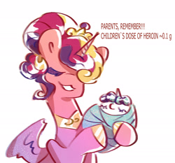 Size: 2048x1911 | Tagged: safe, artist:i-am-cholera, imported from derpibooru, princess cadance, princess flurry heart, alicorn, pony, bad parenting, eyes closed, female, mare, simple background, text, white background