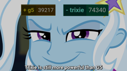 Size: 1920x1080 | Tagged: safe, edit, imported from derpibooru, trixie, human, derpibooru, equestria girls, caption, image macro, implied g5, meta, op has a point, op is right, smug, tags, text