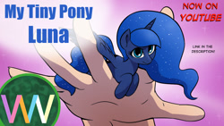 Size: 1280x720 | Tagged: safe, artist:doublewbrothers, imported from derpibooru, princess luna, alicorn, human, pony, hand, in goliath's palm, micro, size difference, youtube thumbnail