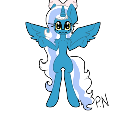 Size: 500x500 | Tagged: safe, artist:pony-nell, imported from derpibooru, oc, oc:fleurbelle, alicorn, semi-anthro, alicorn oc, bow, female, hair bow, horn, mare, simple background, smiling, solo, transparent background, wingding eyes, wings, yellow eyes