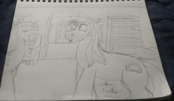 Size: 1168x684 | Tagged: safe, artist:thebluee53, imported from derpibooru, oc, oc only, oc:silvertwilight, oc:wrenchit twilight, pony, unicorn, brother and sister, eyes closed, female, horn, male, mare, monochrome, pencil drawing, siblings, sketch, sketch dump, smiling, stallion, traditional art, unicorn oc