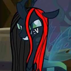 Size: 540x540 | Tagged: safe, edit, edited screencap, imported from derpibooru, screencap, queen chrysalis, changeling, changeling queen, 1000 hours in ms paint, :v, meme, sdlg, solo