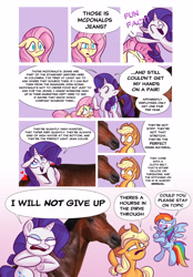 Size: 3190x4589 | Tagged: safe, artist:snapscube, imported from derpibooru, applejack, fluttershy, rainbow dash, rarity, earth pony, horse, pegasus, pony, unicorn, comic, dialogue, female, floppy ears, grammar error, high res, horse-pony interaction, irl, irl horse, mare, misspelling, photo, speech bubble