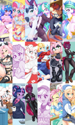 Size: 1200x2000 | Tagged: safe, artist:dstears, imported from derpibooru, applejack, fluttershy, izzy moonbow, moondancer, pinkie pie, princess celestia, shining armor, tempest shadow, twilight sparkle, alicorn, anthro, earth pony, human, plantigrade anthro, pony, unicorn, alternate hairstyle, amy rose, bridget, bunny suit, business suit, clothes, crossdressing, eyes closed, g5, guilty gear, lanolin the sheep, open mouth, sleeping, sonic the hedgehog (series), twilight sparkle (alicorn)