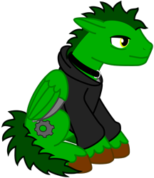 Size: 950x1101 | Tagged: safe, artist:guardian talon, derpibooru exclusive, imported from derpibooru, oc, oc only, original species, pony, derpibooru community collaboration, 2023 community collab, clothes, collar, hoodie, male, messy mane, simple background, sitting, solo, stallion, talons, tired, transparent background, unshorn fetlocks