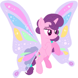 Size: 577x577 | Tagged: safe, artist:gaines, artist:painterede, artist:selenaede, imported from derpibooru, sugar belle, unicorn, sonic rainboom (episode), base used, butterfly wings, colored wings, female, glimmer wings, gossamer wings, mare, multicolored wings, simple background, solo, white background, wings