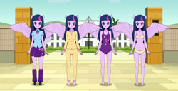 Size: 1251x639 | Tagged: safe, imported from twibooru, twilight sparkle, human, equestria girls, boots, clothes, high heel boots, humanized, image, kisekae, needs more jpeg, shoes, solo