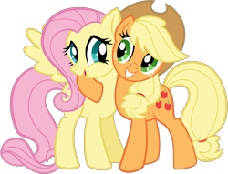 Size: 2456x1873 | Tagged: safe, artist:jaye, imported from derpibooru, applejack, fluttershy, earth pony, pegasus, pony, .svg available, applejack's hat, cowboy hat, duo, hat, hoof around neck, simple background, transparent background, vector