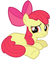 Size: 4512x5328 | Tagged: safe, alternate version, artist:parfait, editor:saru, ponerpics exclusive, apple bloom, earth pony, pony, female, filly, looking at you, looking back, lying down, show accurate, smiling, solo, solo female