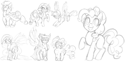 Size: 2862x1431 | Tagged: safe, artist:beebee, imported from derpibooru, applejack, fluttershy, pinkie pie, rainbow dash, rarity, twilight sparkle, mane six, simple background, sketch, sketch dump, white background