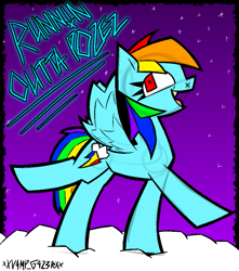 Size: 823x933 | Tagged: safe, artist:xxv4mp_g4z3rxx, imported from derpibooru, rainbow dash, pegasus, pony, cloud, female, mare, multicolored hair, night, on a cloud, rainbow hair, rainbow tail, raised hooves, red eyes, solo, spread wings, standing on a cloud, tail, wings