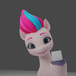 Size: 1920x1920 | Tagged: safe, imported from derpibooru, zipp storm, pegasus, pony, 3d, adorazipp, bust, cube, cute, female, g5, gray background, grin, mare, my little pony: a new generation, simple background, smiling, solo