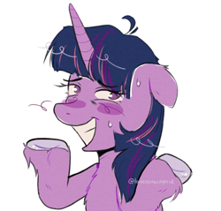 Size: 1200x1146 | Tagged: safe, artist:lonesomecryptid, imported from derpibooru, twilight sparkle, bust, fanart, grin, nervous, nervous grin, reaction image, simple background, smiling, solo, white background