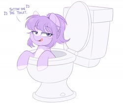 Size: 1701x1473 | Tagged: safe, artist:higgly-chan, imported from derpibooru, oc, oc only, oc:mio, pony, but why, context is for the weak, eyebrows, eyebrows visible through hair, female, simple background, solo, toilet, white background