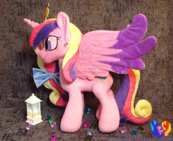 Size: 2826x2304 | Tagged: safe, artist:1stastrastudio, imported from derpibooru, princess cadance, alicorn, pony, bow, commission, horn, irl, jewelry, photo, plushie, solo, spread wings, standing, tiara, wings