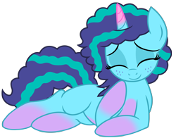 Size: 4700x3689 | Tagged: safe, artist:ejlightning007arts, artist:temerdzafarowo, imported from derpibooru, pony, unicorn, spoiler:g5, base used, blank flank, coat markings, cute, eyes closed, female, freckles, g4, g5, g5 to g4, generation leap, lying down, mare, misty brightdawn, mistybetes, multiple variants, my little pony: make your mark, smiling, socks (coat markings)