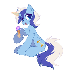 Size: 2000x2000 | Tagged: safe, artist:mirtash, imported from derpibooru, minuette, pony, unicorn, chest fluff, female, food, ice cream, ice cream cone, levitation, looking at you, magic, mare, open mouth, open smile, simple background, smiling, solo, telekinesis, white background