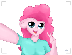 Size: 2600x2000 | Tagged: safe, artist:reinbou, imported from derpibooru, pinkie pie, anthro, peace sign, selfie, simple background, solo, transparent background